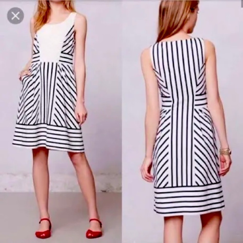 Maeve Cream Crochet Lace and Striped Dress with Pockets
